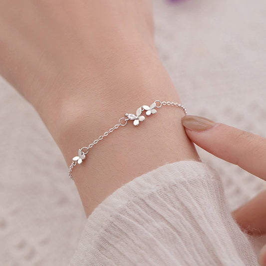 Sterling Silver Diamond-Studded Butterfly Bracelet